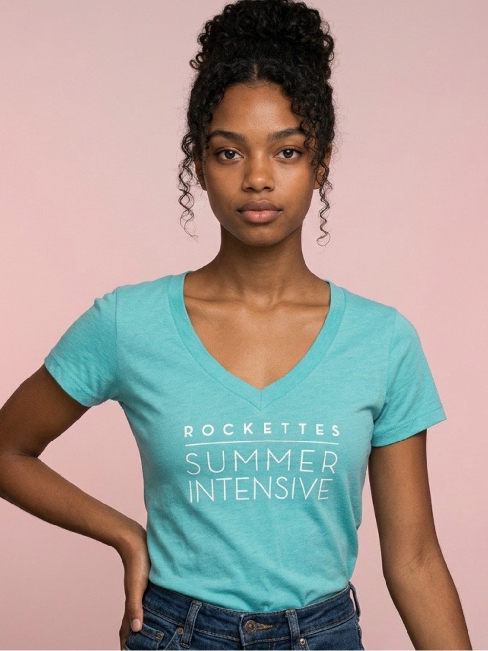 Next Level Apparel Teal V-Neck Rockettes "Summer Intensive" Tee